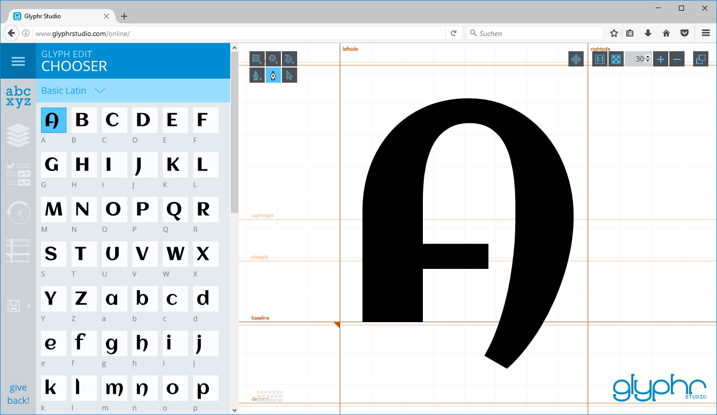 glyphr studio default export font size